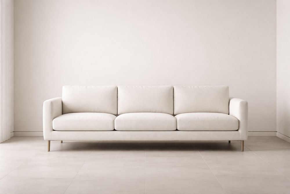 Canapé trois places tissu Crème pieds en bois-Caselivo