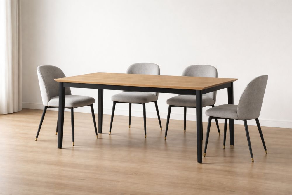 Table Rectangulaire en Bois et Métal avec Chaises en Tissu Gris-Caselivo