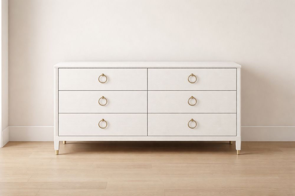 Commode à 6 tiroirs en bois avec poignées dorées-Caselivo