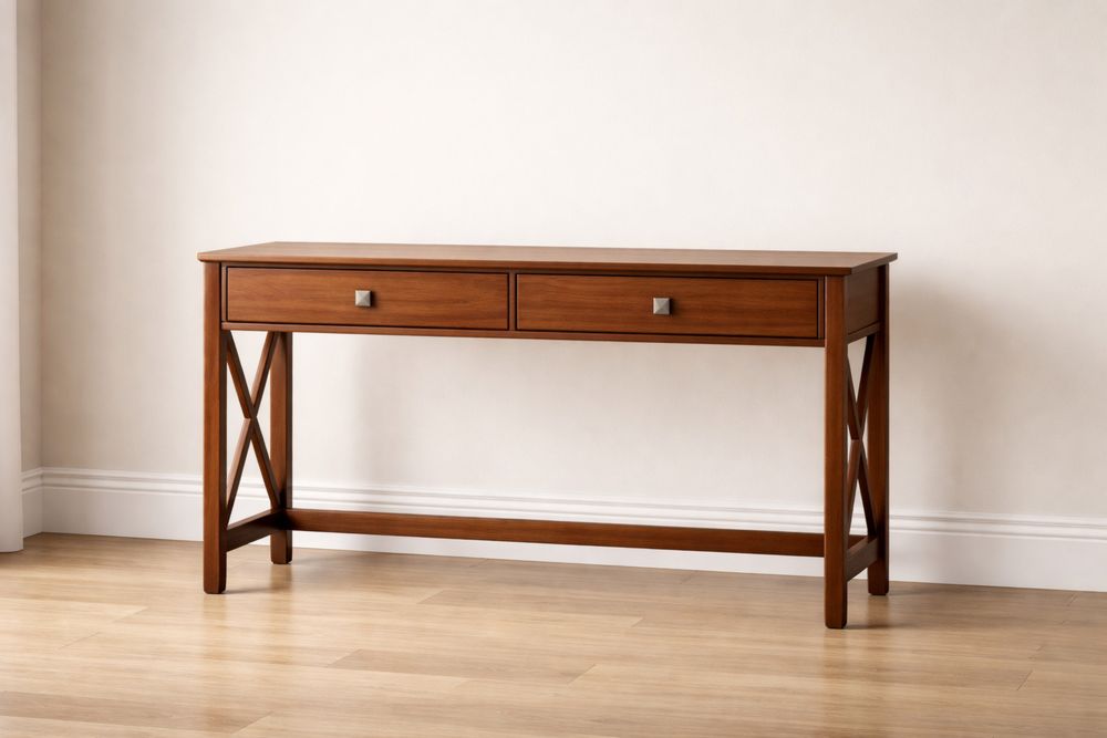 Console en Bois Massif avec 2 Tiroirs, Marron-Caselivo