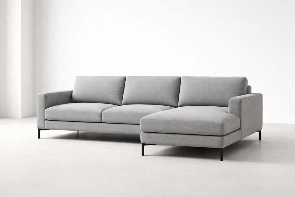 Canapé d'angle en tissu polyester gris avec pieds en métal-Caselivo