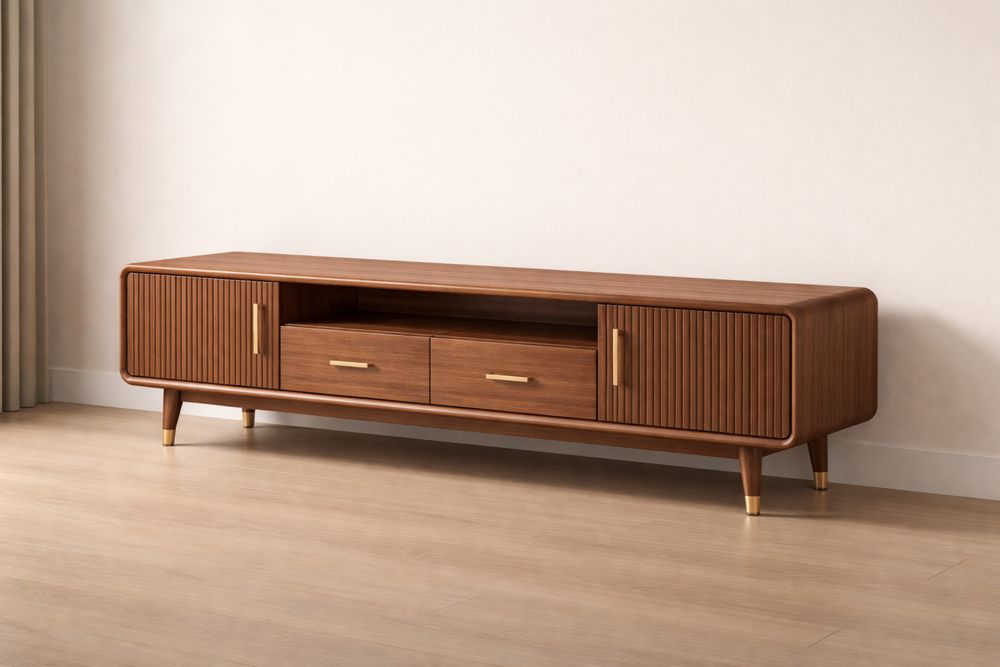 Meuble TV en bois de noyer et métal doré 180x40x50 cm-Caselivo