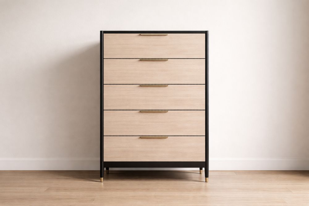 Commode 5 tiroirs en Bois et Métal Noir 120x80x40 cm-Caselivo