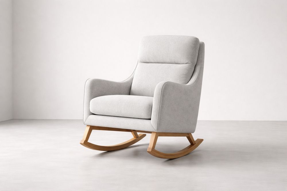 Fauteuil à bascule en bois avec tissu en lin Gris Clair-Caselivo