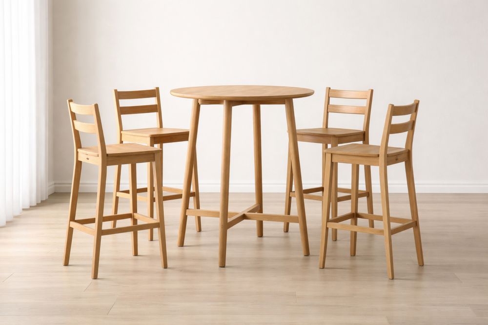 Table haute ronde en bois avec 4 chaises-Caselivo