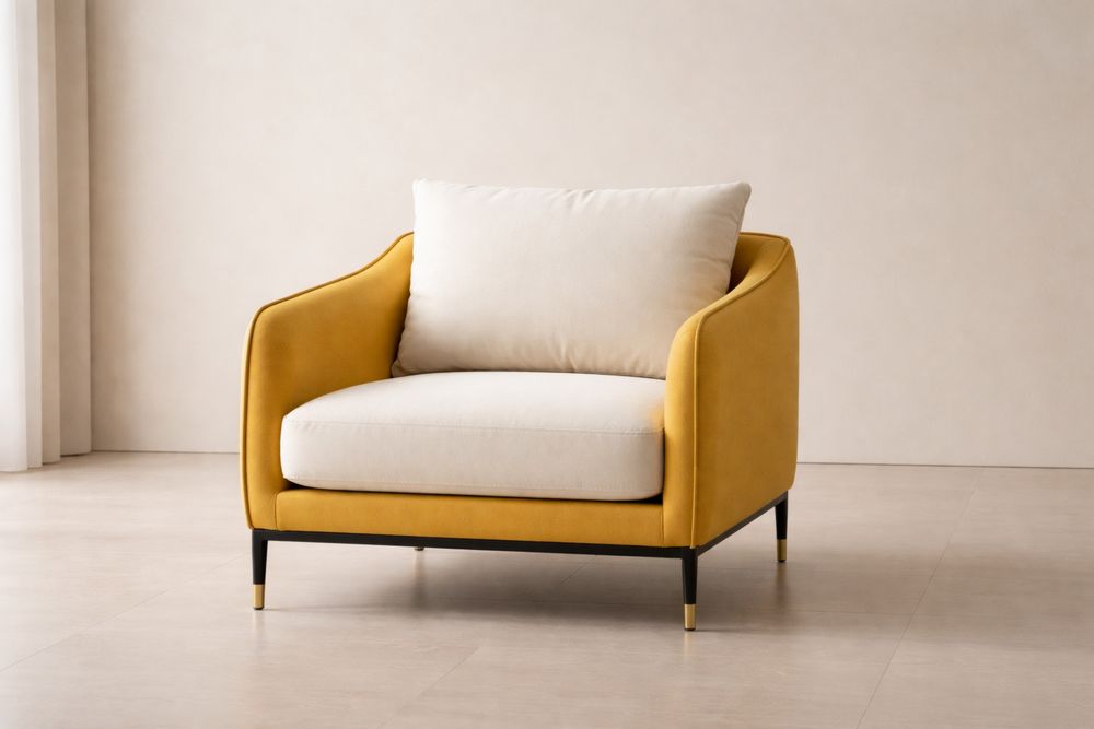 Fauteuil en velours jaune et beige avec structure en métal-Caselivo