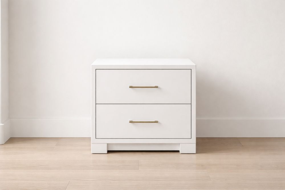 Table de chevet en MDF avec tiroirs et poignées métalliques-Caselivo