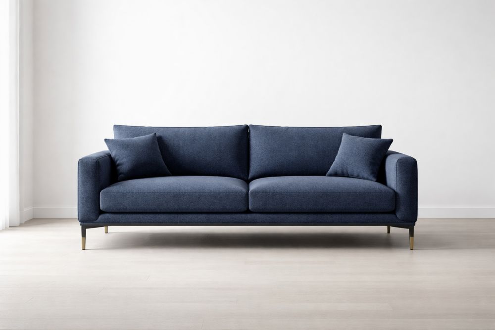 Canapé en tissu bleu avec pieds en métal-Caselivo