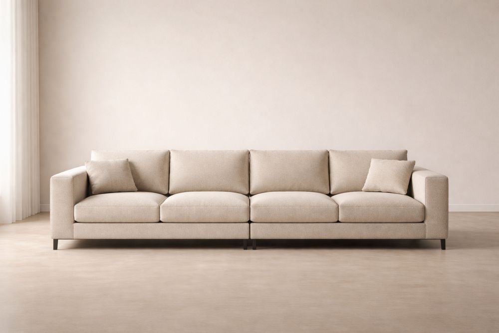 Canapé en tissu beige avec pieds en métal-Caselivo