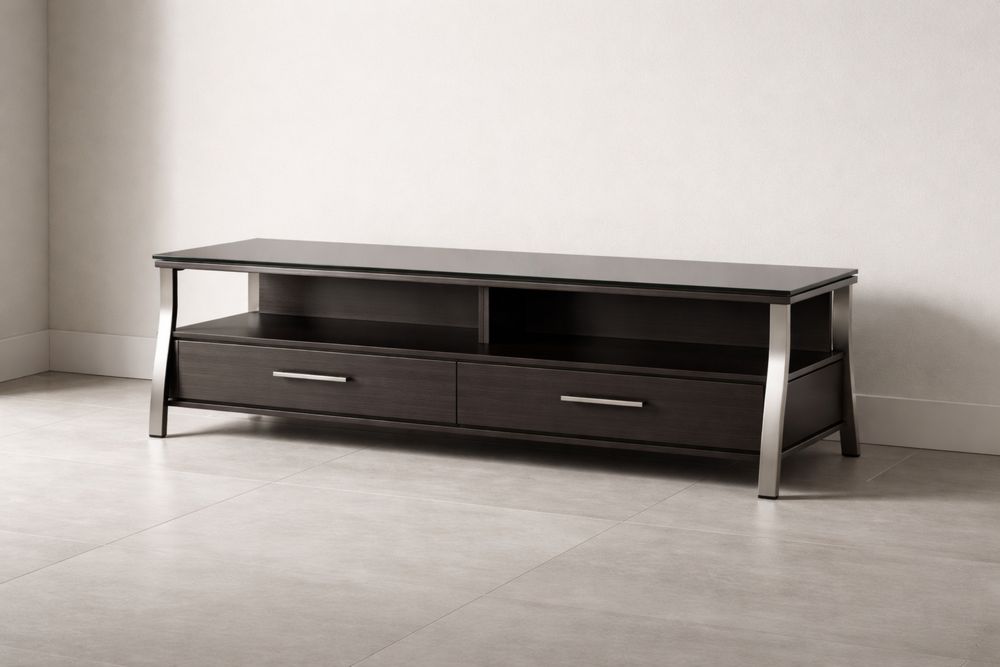 Meuble TV en MDF et Métal Noir 150x40x45cm-Caselivo