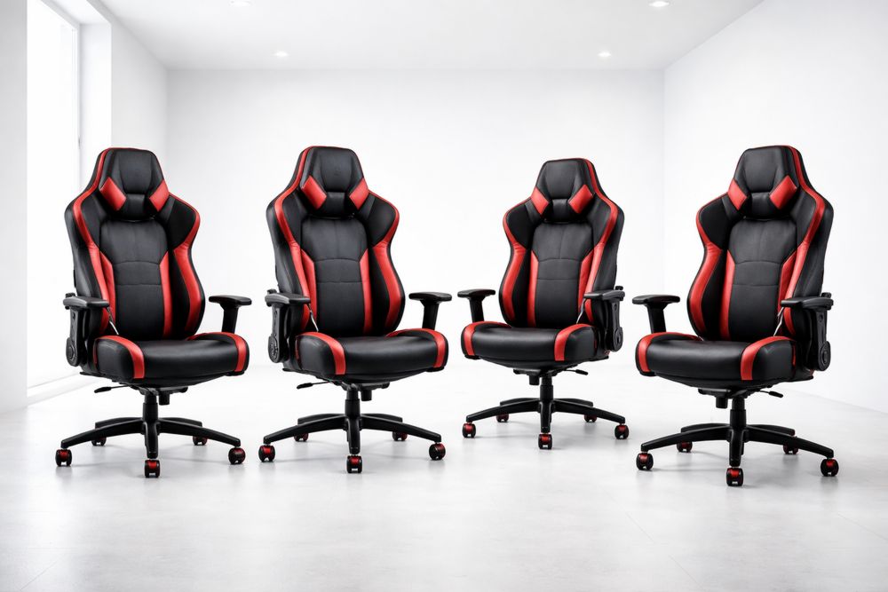 Set de 4 chaises de gaming en cuir synthétique noir et rouge-Caselivo