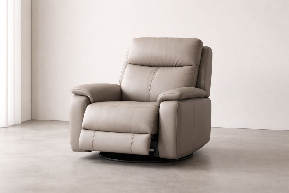 Fauteuil inclinable pivotant en cuir véritable Beige-Caselivo