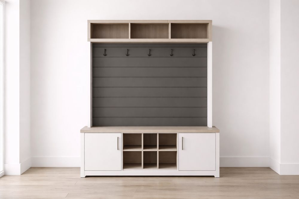 Meuble d'entrée en bois avec étagères et crochets-Caselivo