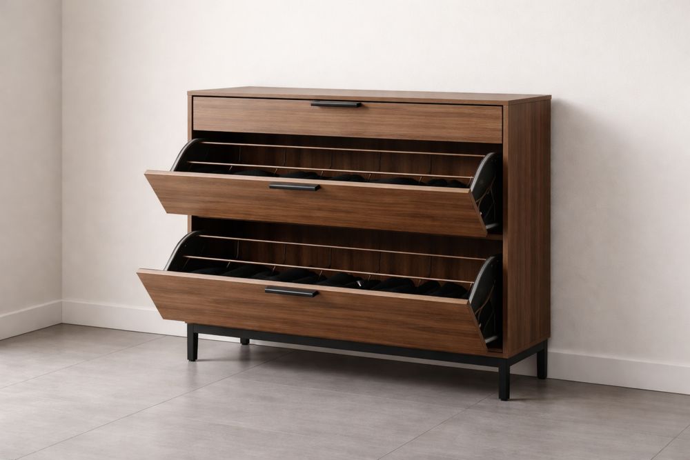 Meuble à Chaussures en Bois et Métal Marron avec Tiroirs Basculants-Caselivo