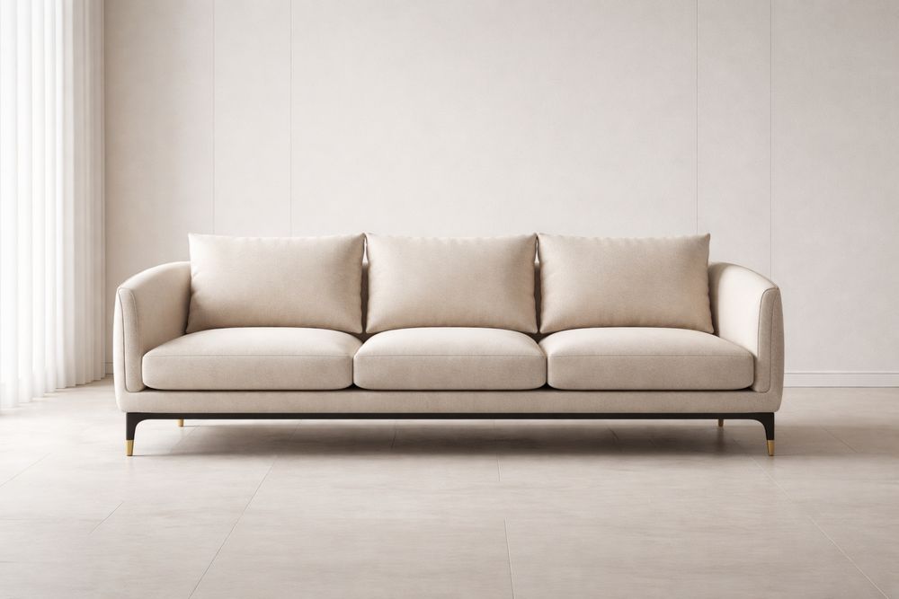 Canapé 3 Places en Tissu Beige avec Pieds en Métal-Caselivo