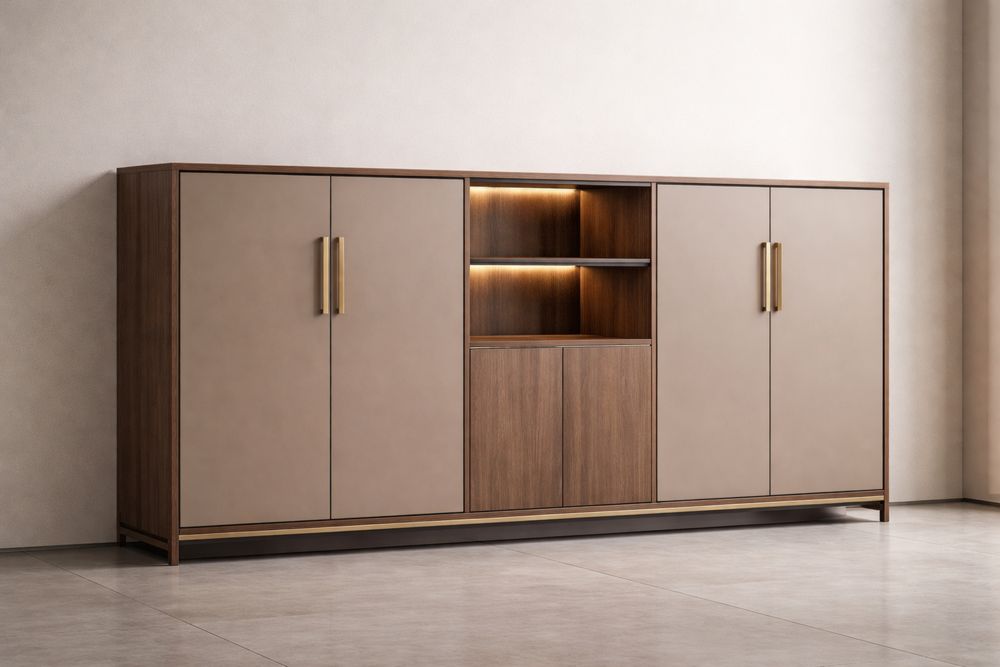 Buffet en Bois Massif et Contreplaqué avec Éclairage LED-Caselivo