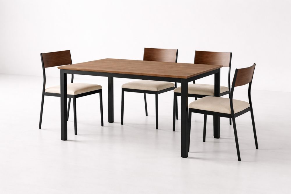 Ensemble table à manger MDF et acier avec 4 chaises-Decorloria