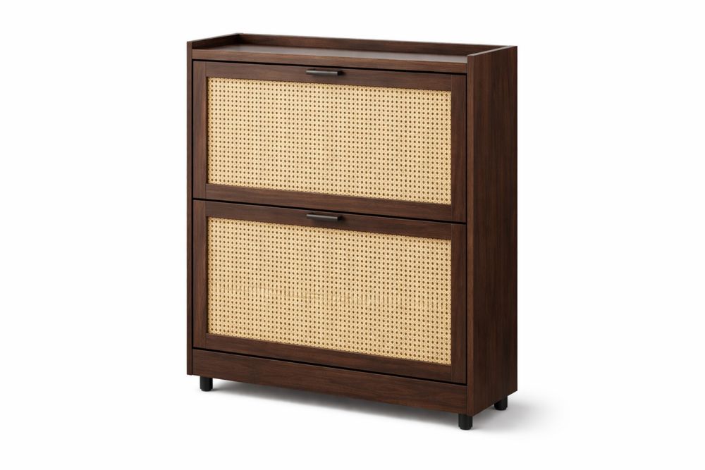 Meuble à chaussures en bois d'ingénierie et rotin 80x100x35 cm-Decorloria