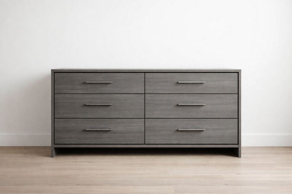 Commode en Bois Composite Gris avec 6 Tiroirs-Decorloria