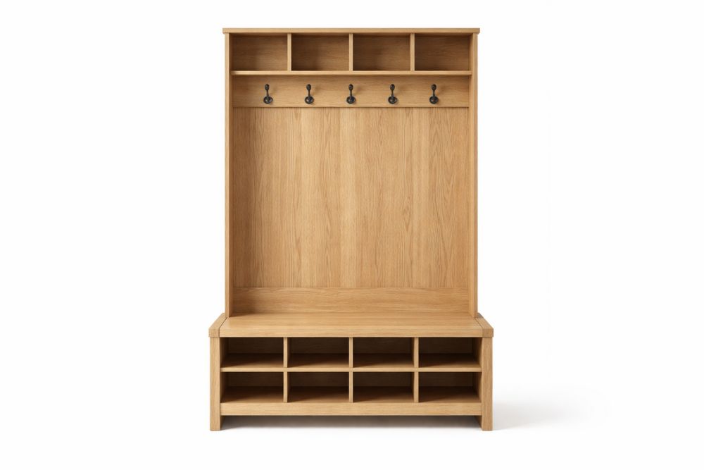 Portemanteau en chêne clair avec crochets et compartiments-Decorloria