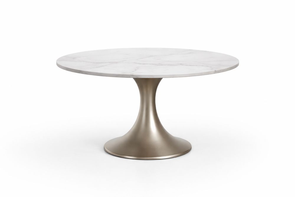 Table ronde en marbre avec pied en aluminium brossé diamètre-Decorloria
