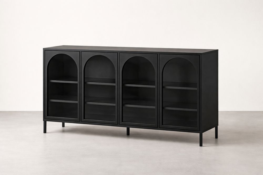 Vitrine en Acier noir avec portes en verre trempé-Decorloria