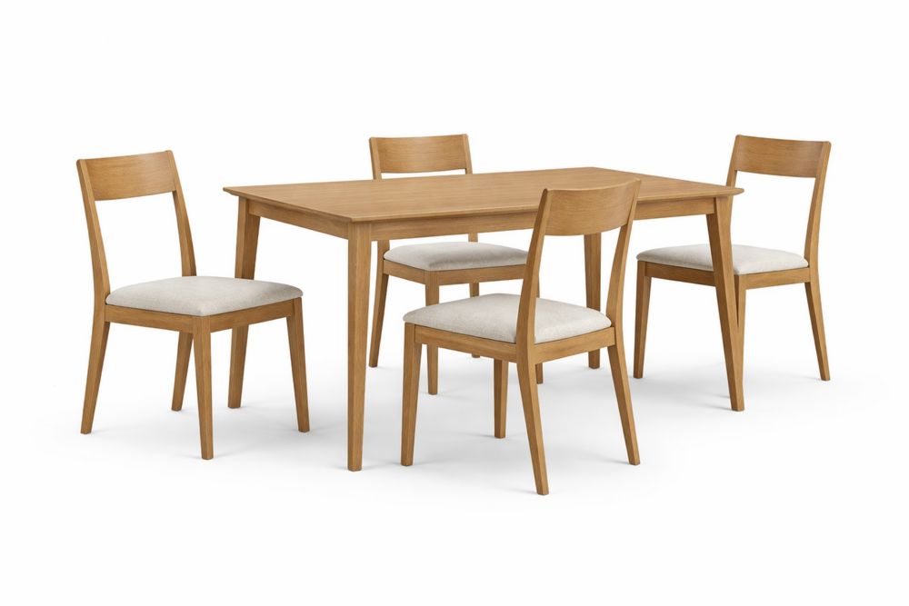 Table à manger en bois de chêne massif avec 4 chaises en tissu-Decorloria