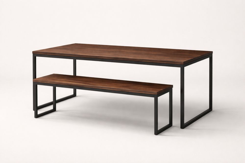 Table et banc en bois d'acacia avec structure en acier-Decorloria