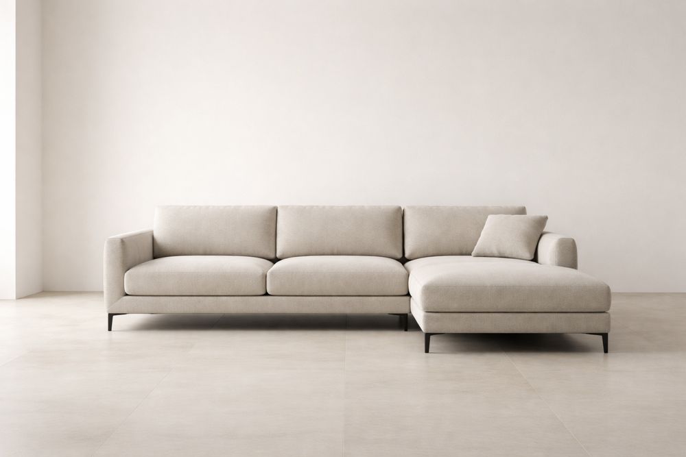 Canapé d'angle en tissu et aluminium Beige-Decorloria