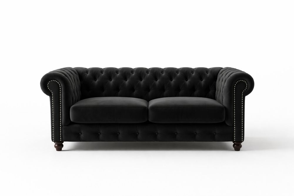 Canapé 2 places en velours noir-Decorloria