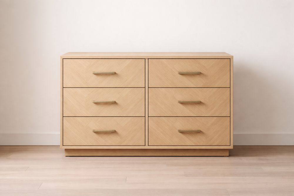 Commode 6 Tiroirs en Bois de Chêne Clair-Decorloria