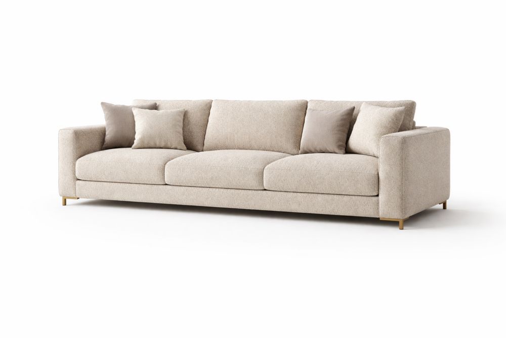 Canapé trois places en tissu beige et acier-Decorloria