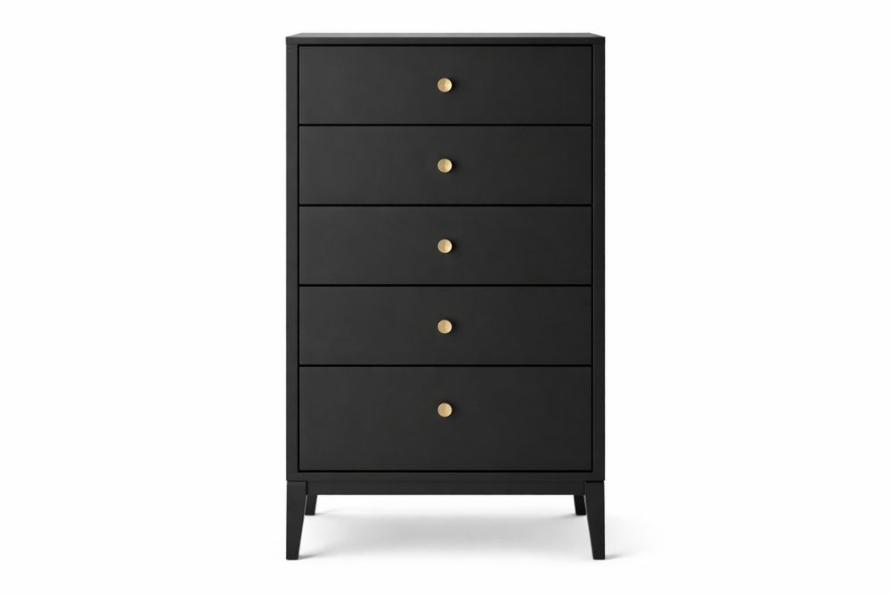 Commode en MDF Noir avec Cinq Tiroirs-Decorloria