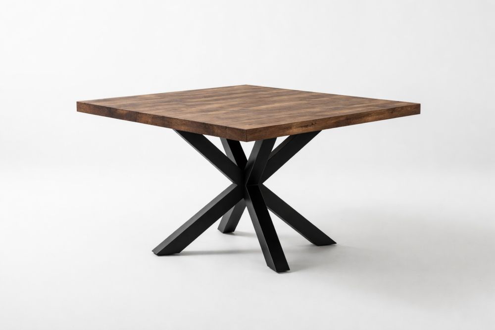 Table carrée bois massif pieds acier-Decorloria