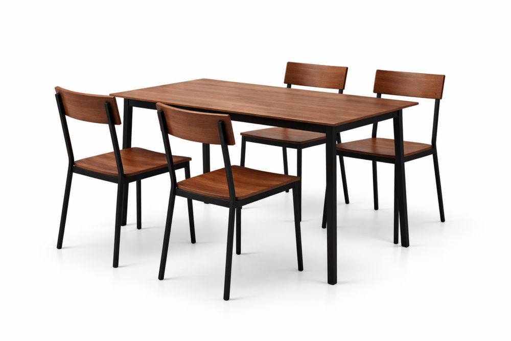 Ensemble table et chaises en MDF et acier Noir/Marron-Decorloria