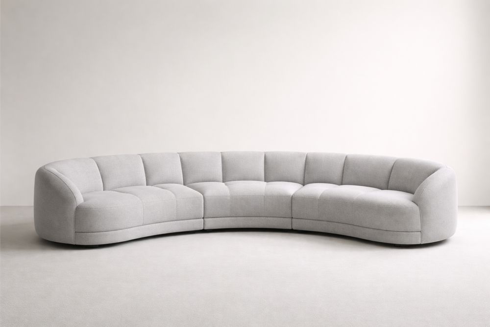 Canapé en tissu polyester gris courbe 320x110x80 cm-Decorloria