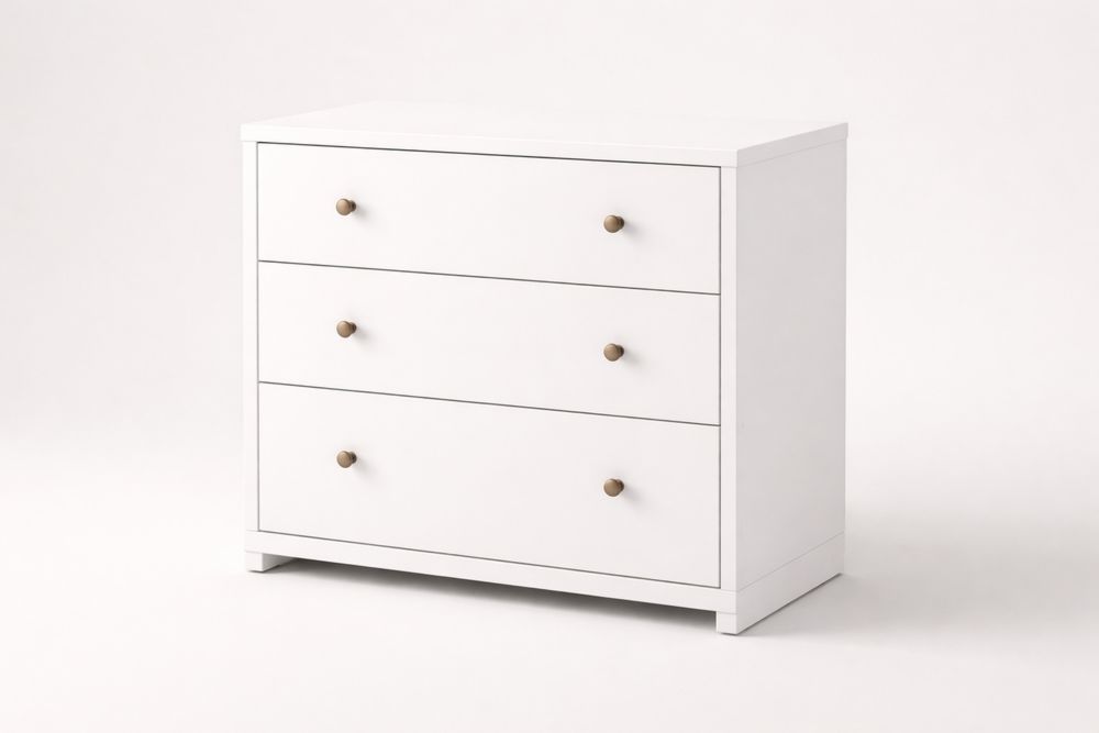 Commode en MDF blanc à trois tiroirs avec poignées en aluminium-Decorloria