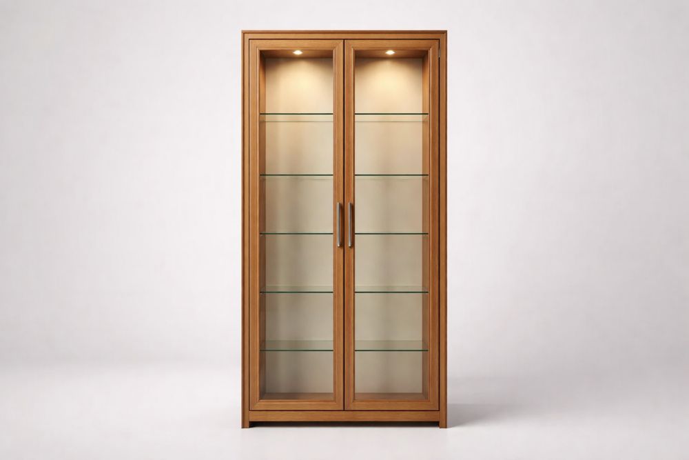 Vitrine en bois massif avec portes doubles en verre trempé-Decorloria