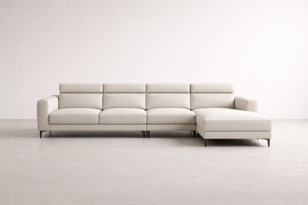 Canapé d'angle en tissu polyester pieds en aluminium Beige-Decorloria