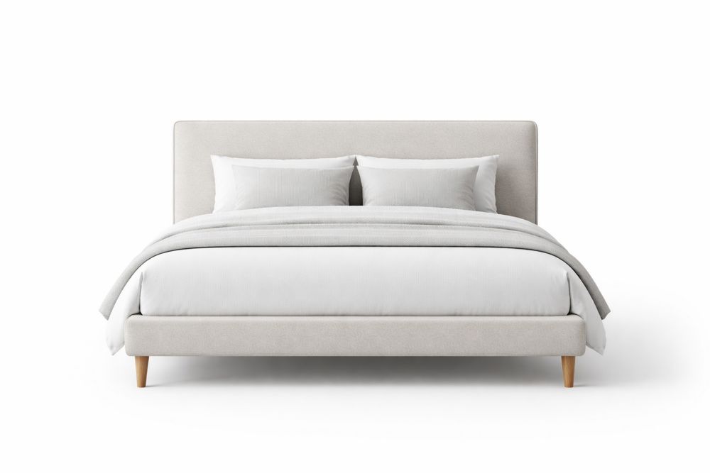 Lit double en tissu avec pieds en bois massif-Decorloria