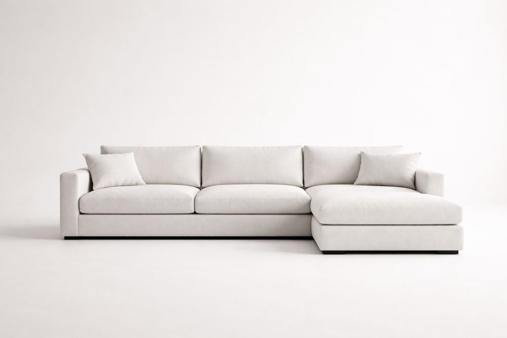 Canapé d'angle en tissu polyester 280x160x90 cm Crème-Decorloria