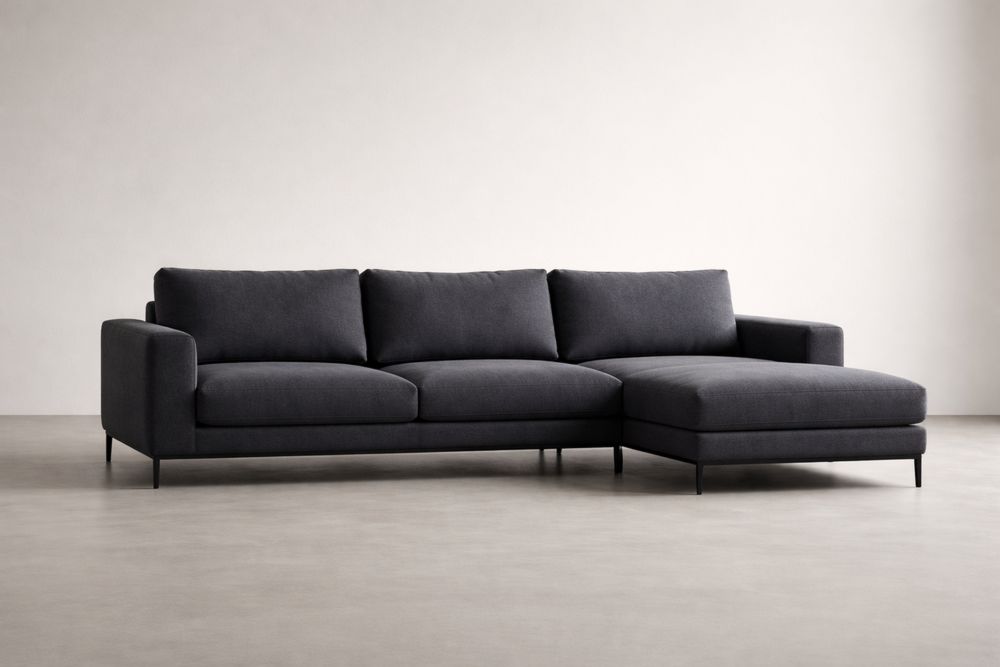 Canapé d'angle en tissu Gris foncé avec structure en aluminium-Decorloria