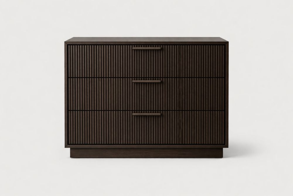 Commode en Bois Massif Brun à 3 Tiroirs-Decorloria