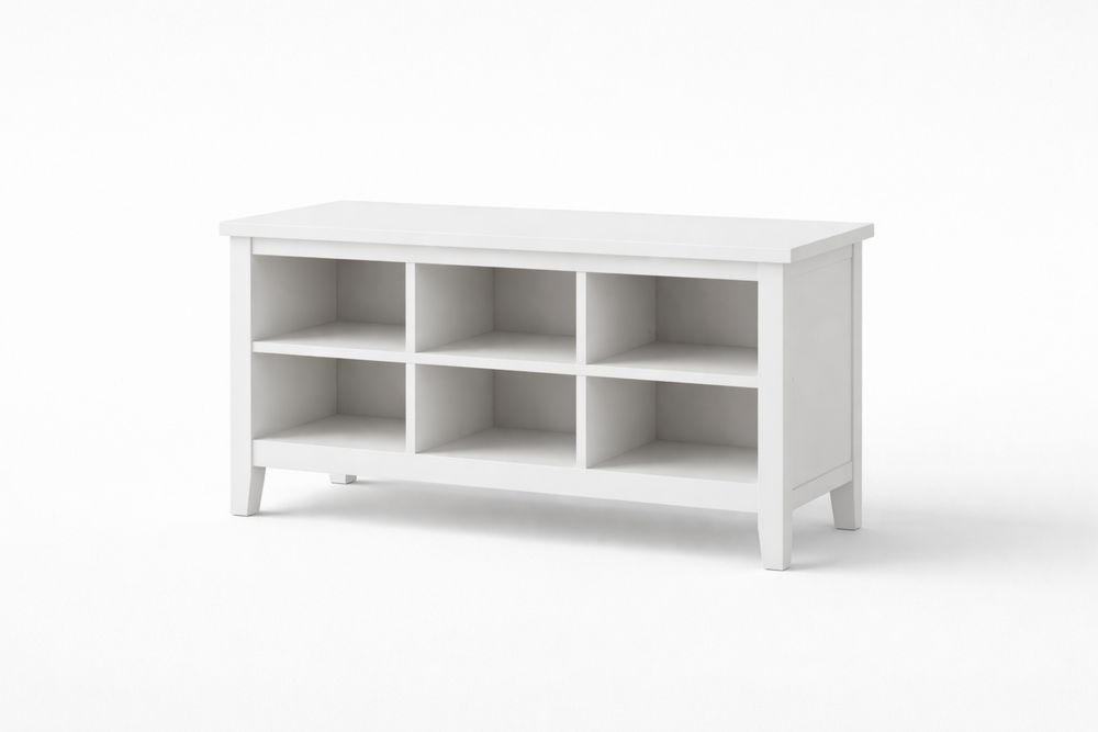 Meuble TV en bois massif avec 6 compartiments blanc-Decorloria