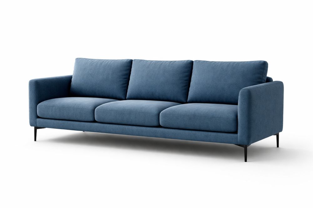 Canapé 3 places en tissu bleu avec pieds en aluminium-Decorloria