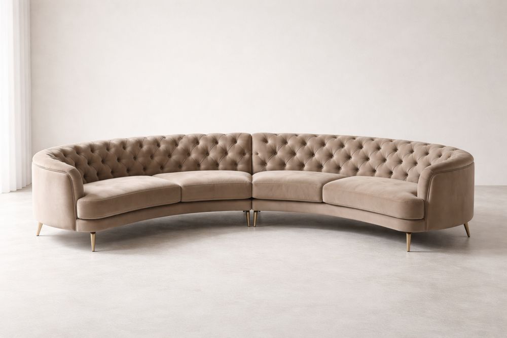 Canapé d'angle rond en velours Taupe-Decorloria