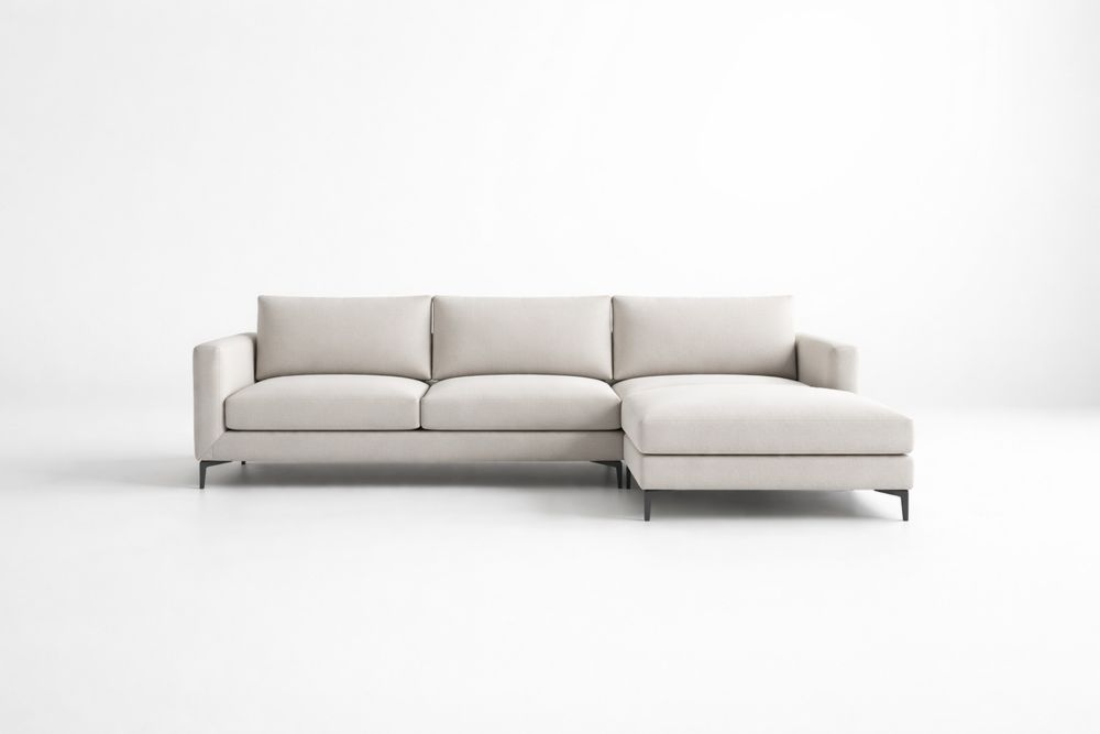 Canapé d'angle en tissu polyester Beige avec méridienne droite-Decorloria