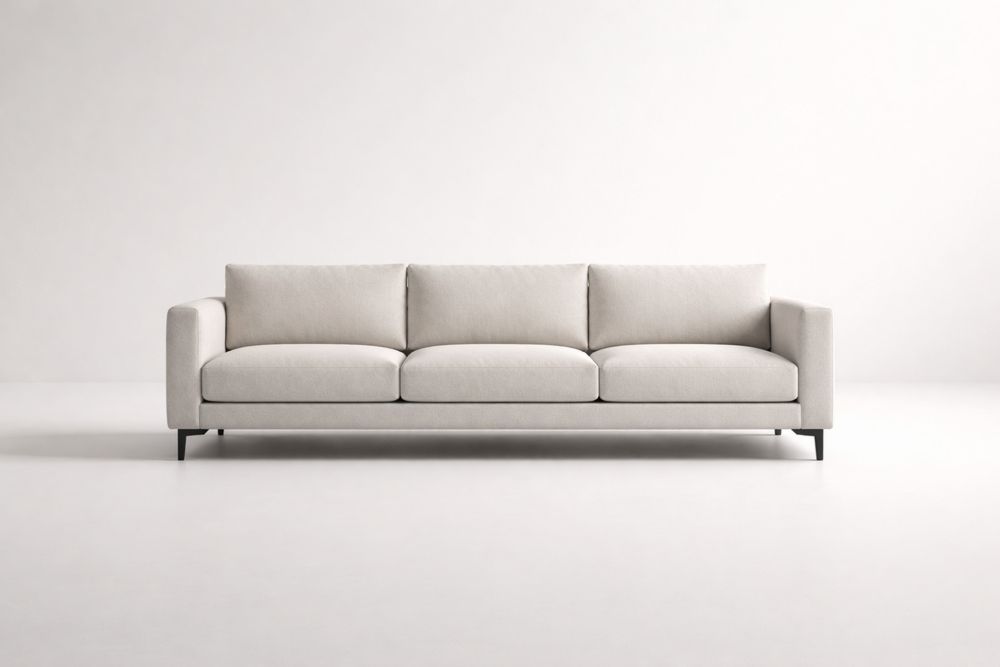 Canapé 3 places en tissu polyester Gris clair avec pieds en aluminium-Decorloria