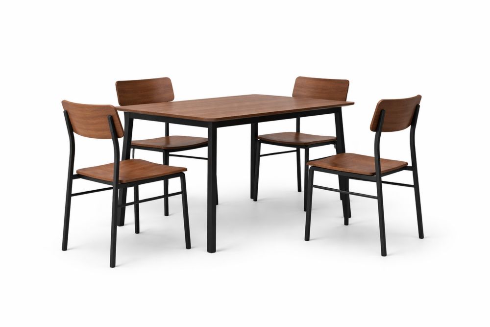 Ensemble de salle à manger en bois massif et acier avec table et 4 chaises-Decorloria