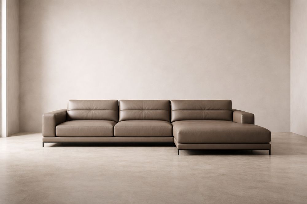 Canapé d'angle en cuir marron-Decorloria